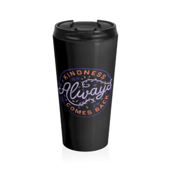 This design features the phrase "Kindness Always Comes Back" in a circular layout with decorative elements such as leaves and flowers surrounding the text. The word "Always" is rendered in a bold, cursive script, while the other words appear in a simpler, block font. The overall style is uplifting and motivational, intended to spread a positive message. Perfect for those who believe that doing good brings goodness in return.